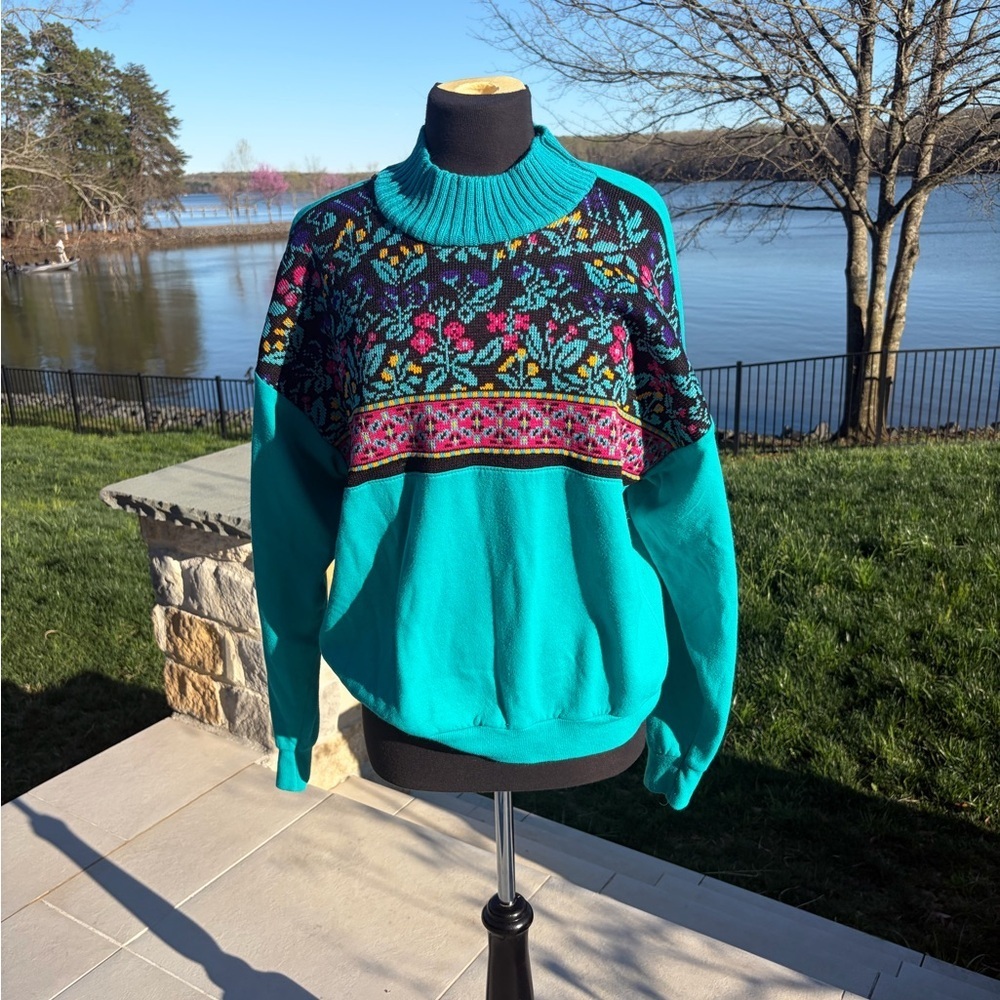 Vintage Heartland Colorful Nordic Patterned oversized  Sweater - size XL